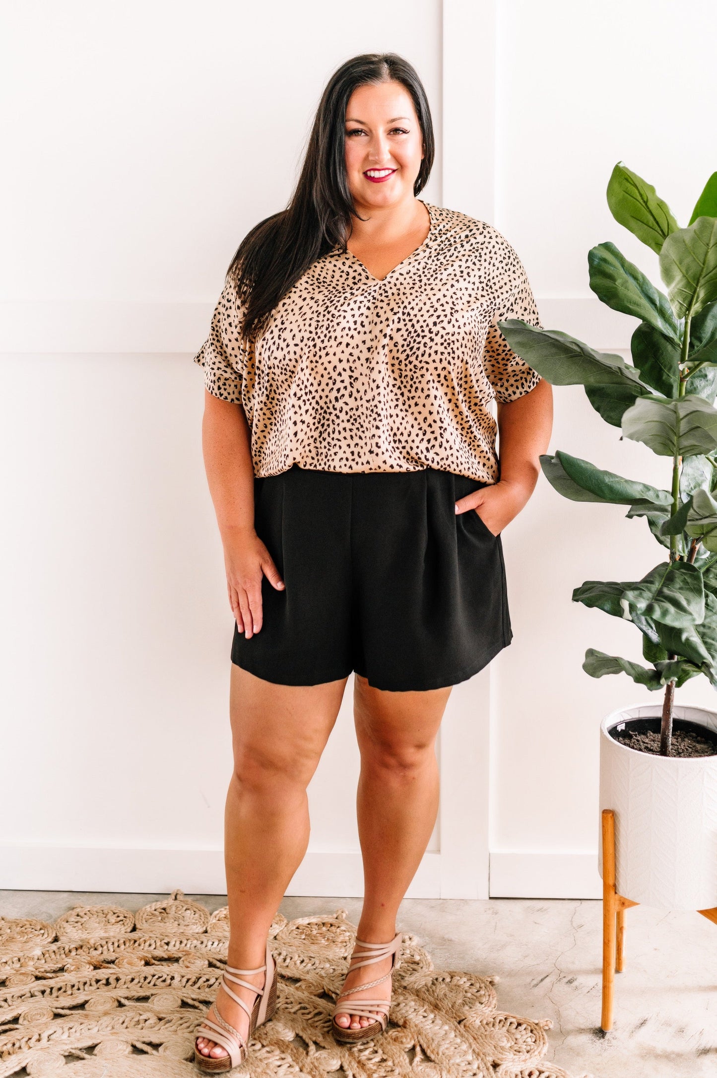 Silky V Neck Blouse In Animal Print