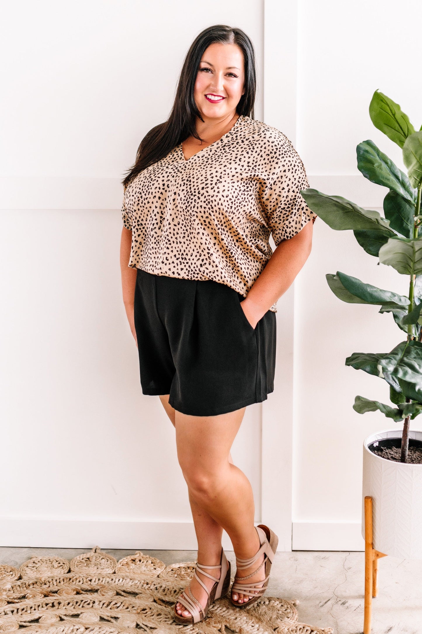 Silky V Neck Blouse In Animal Print