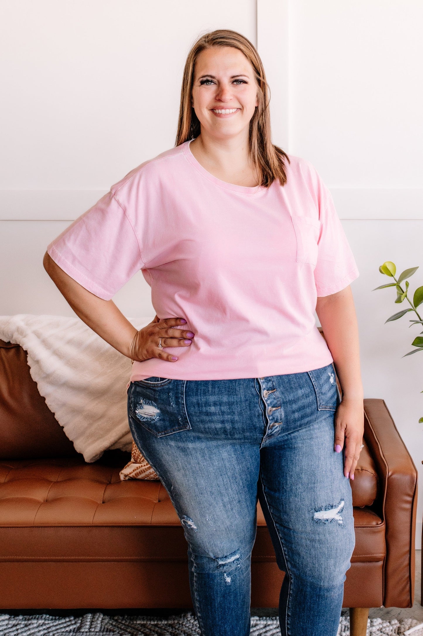 Tee For You In Acid Wash Pink