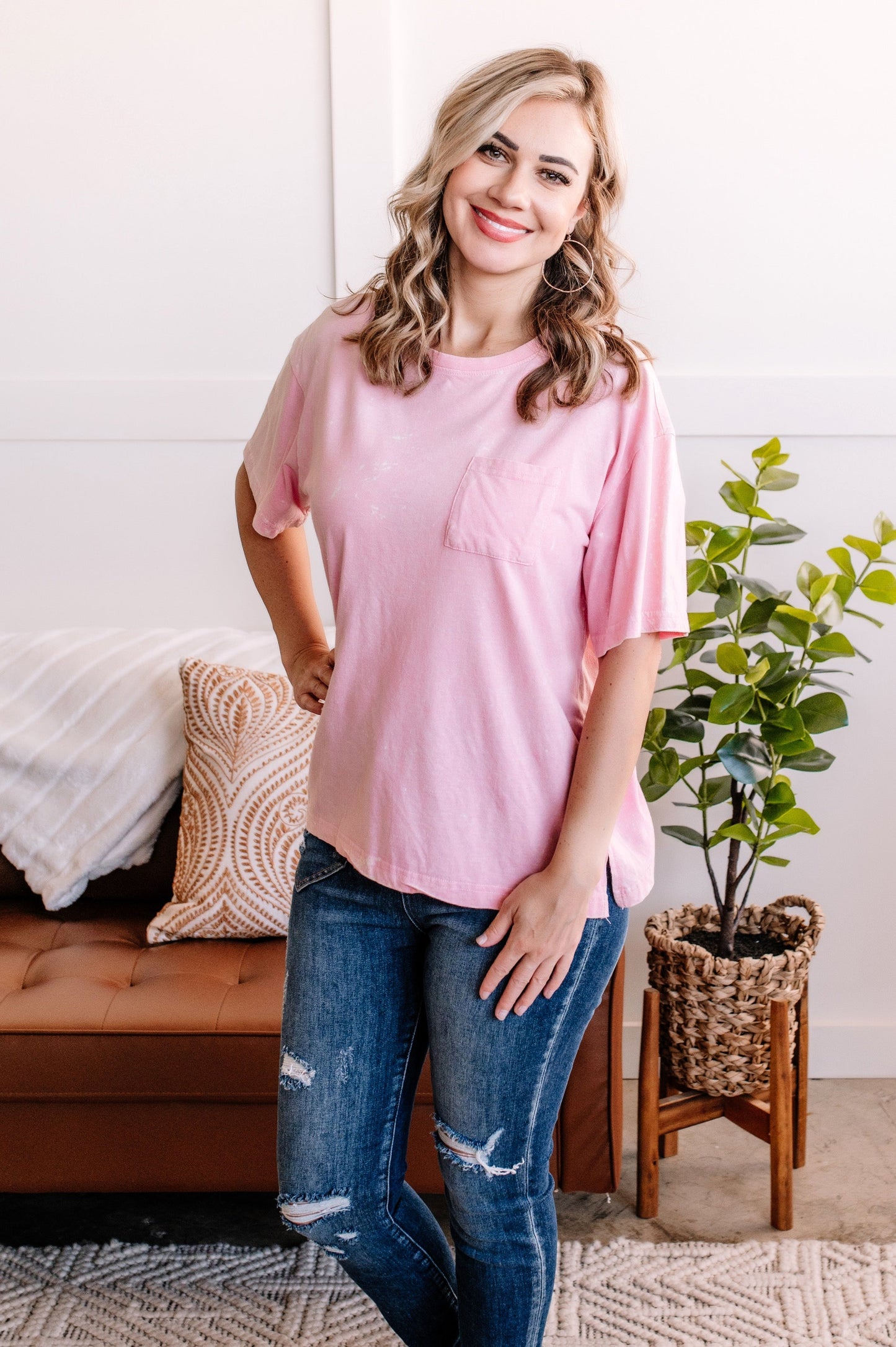 Tee For You In Acid Wash Pink