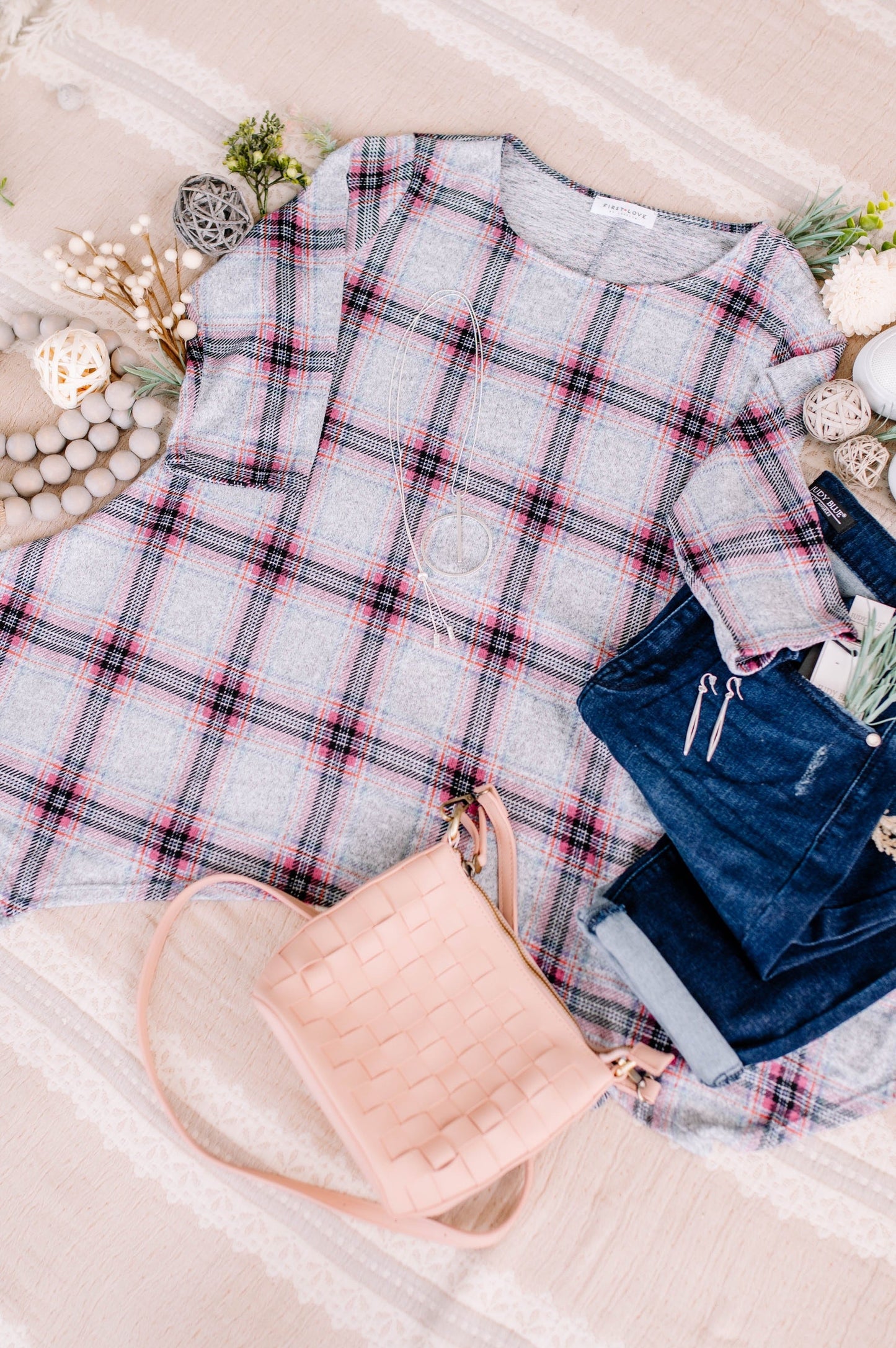Plaid Print Asymmetrical Top