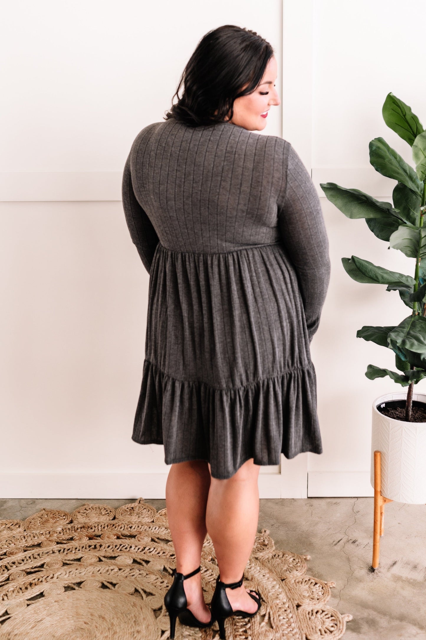 Sweater Knit Tiered Dress In Shadow