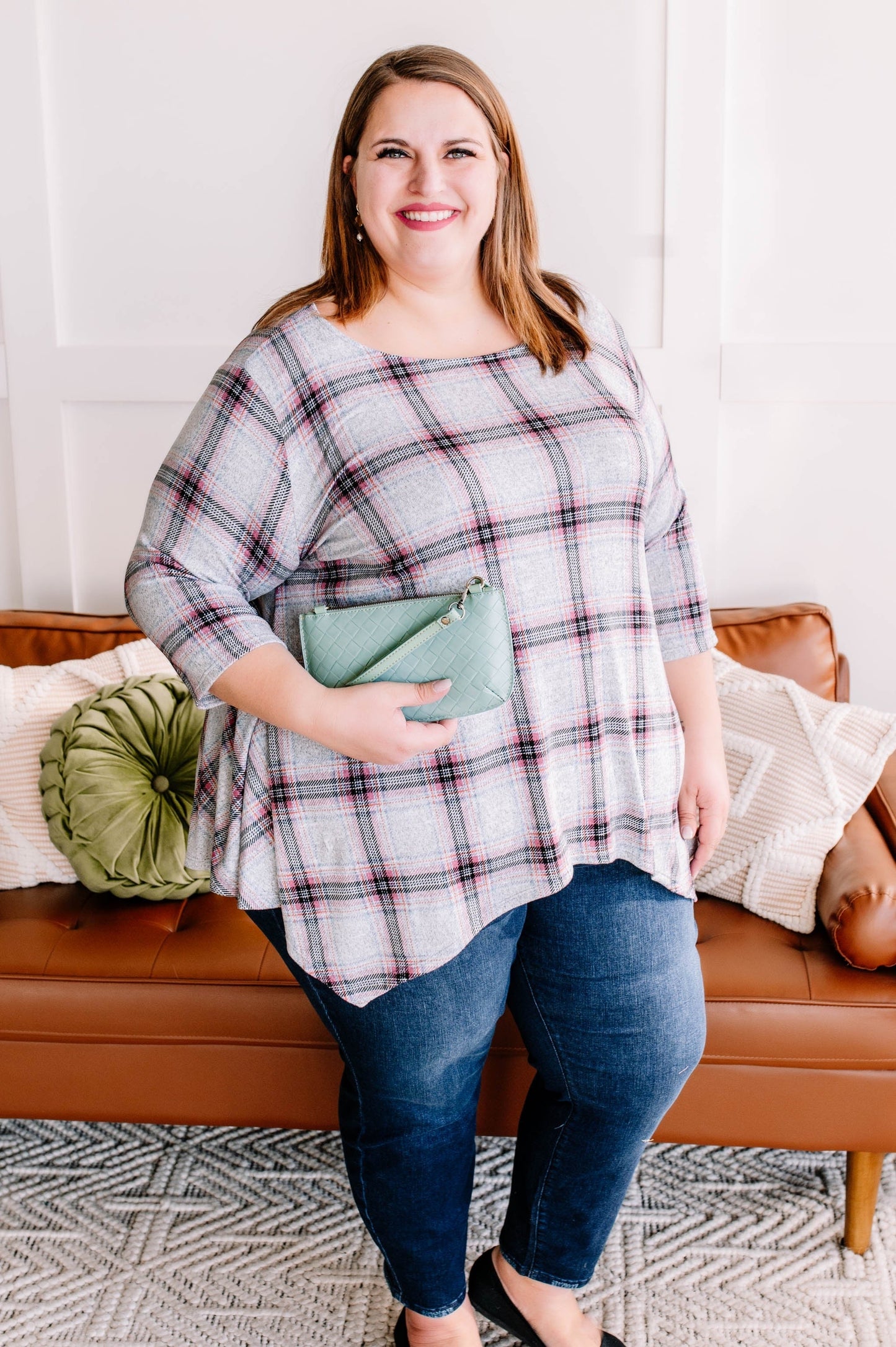 Plaid Print Asymmetrical Top