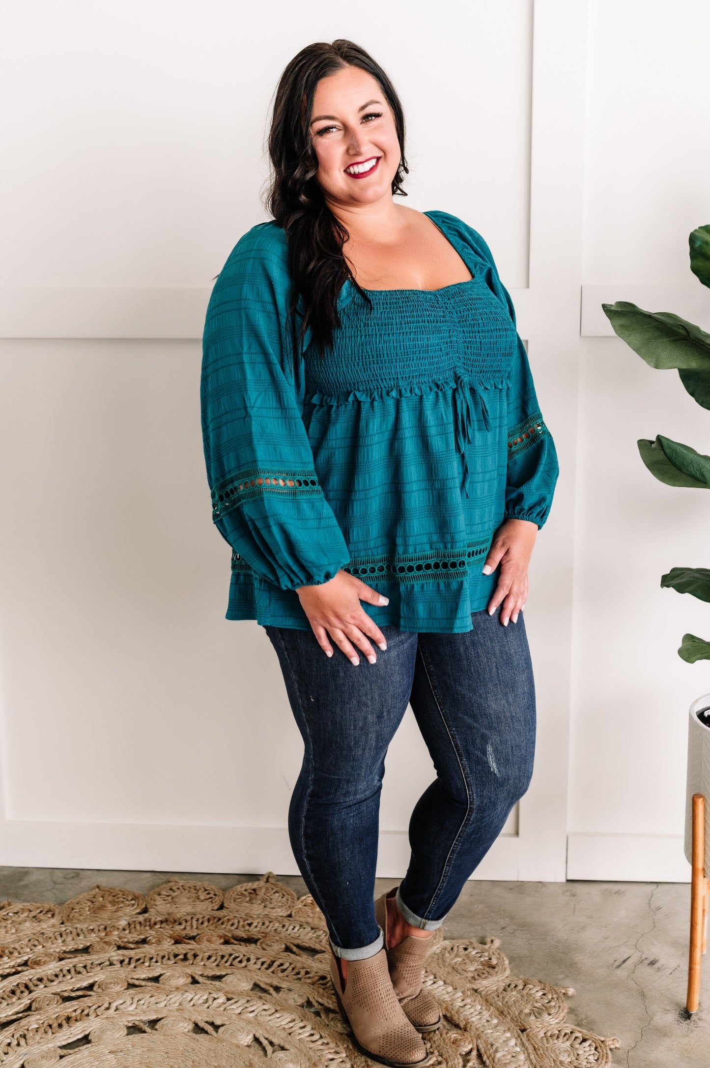 Smocked Blouse In Spanish Turquoise