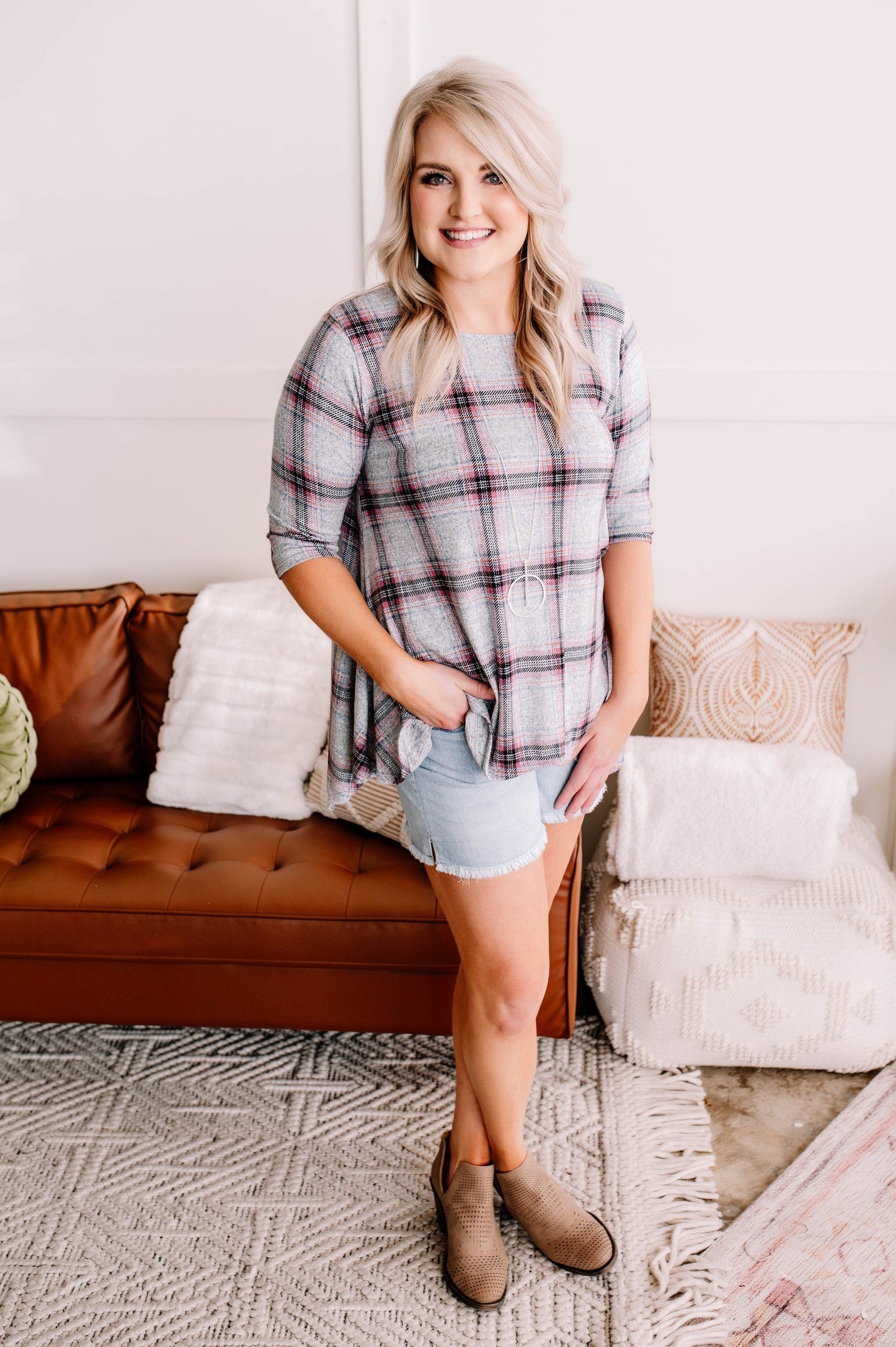 Plaid Print Asymmetrical Top