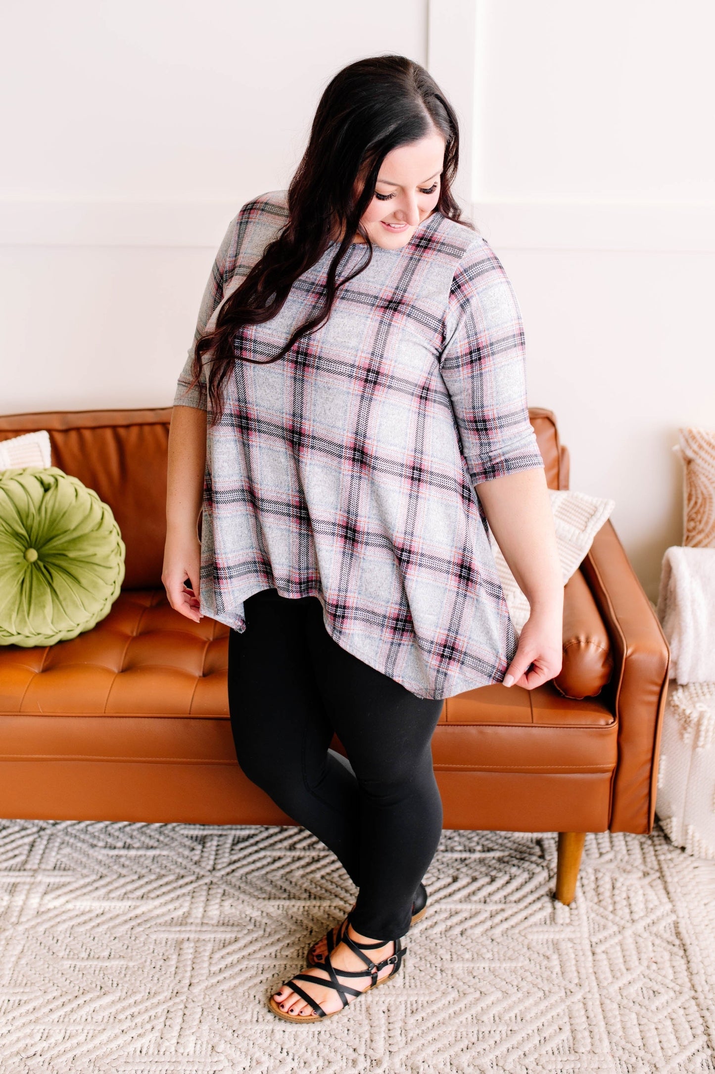 Plaid Print Asymmetrical Top