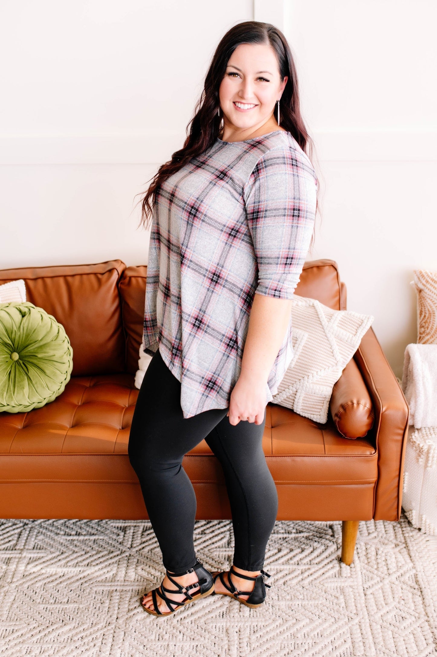 Plaid Print Asymmetrical Top