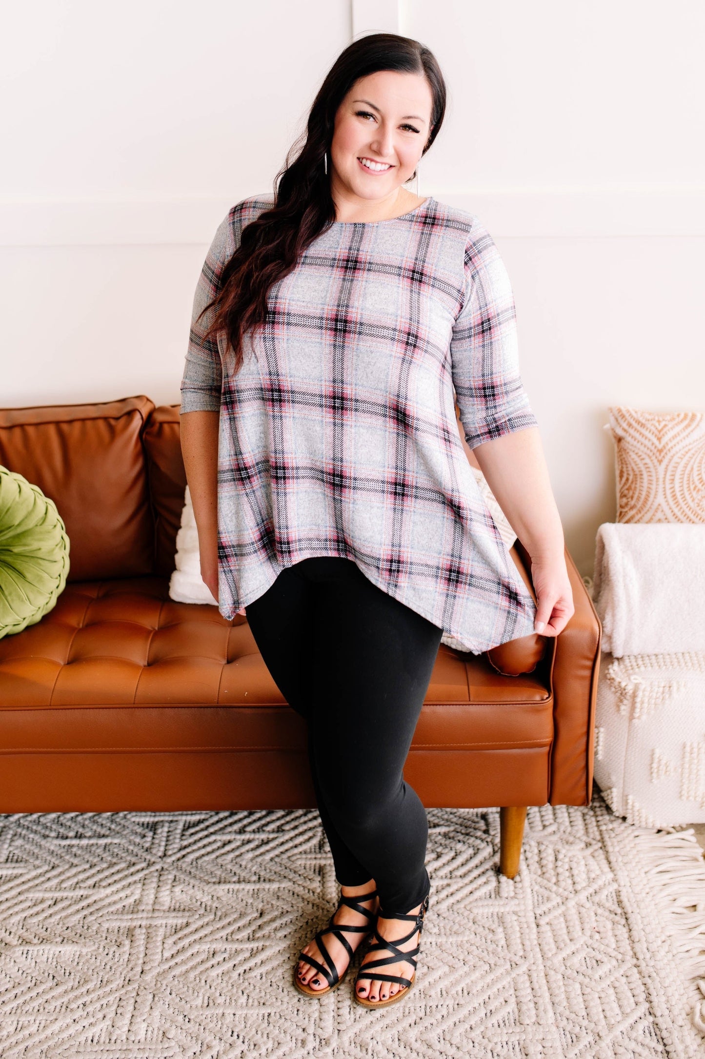 Plaid Print Asymmetrical Top