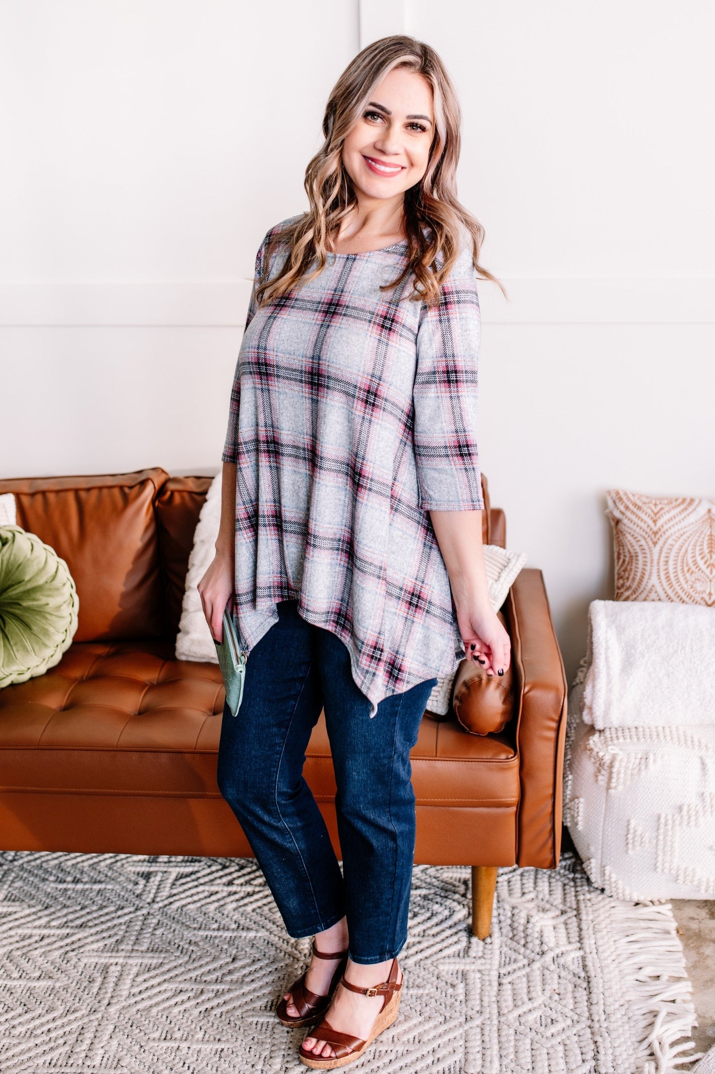 Plaid Print Asymmetrical Top