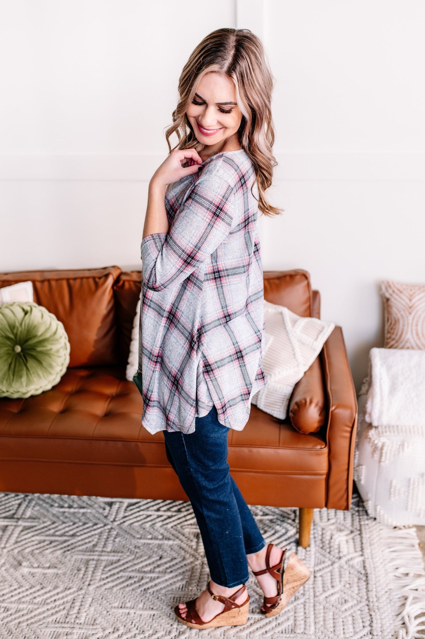 Plaid Print Asymmetrical Top