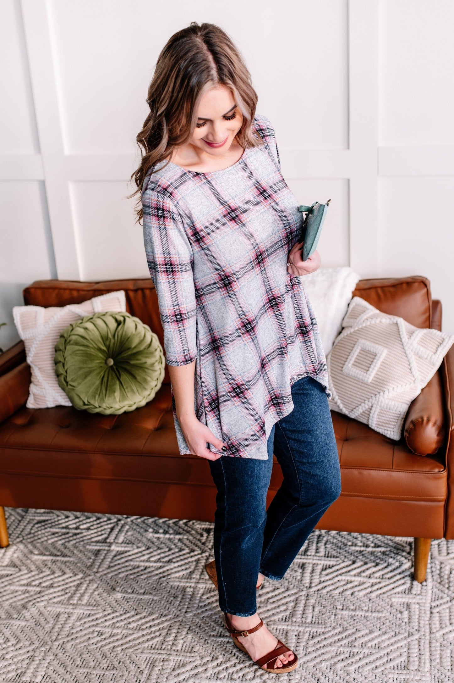 Plaid Print Asymmetrical Top
