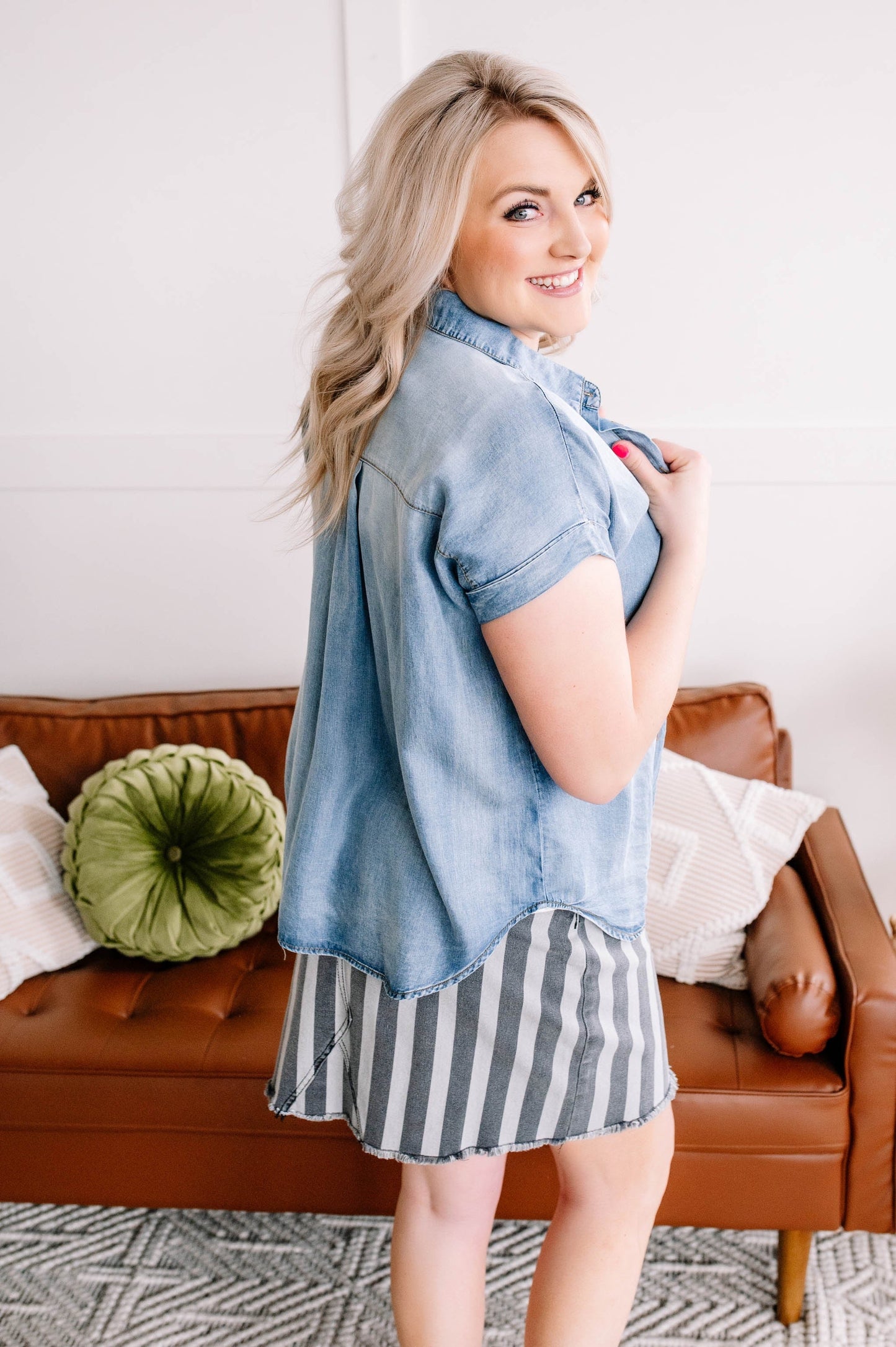 Walk Along Striped Denim Skirt in Charcoal