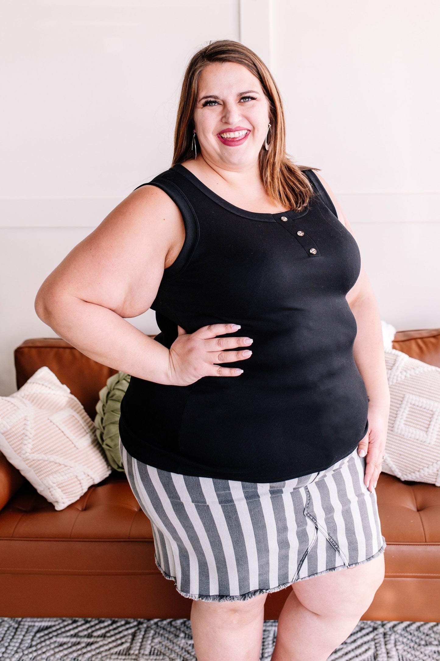 Walk Along Striped Denim Skirt in Charcoal