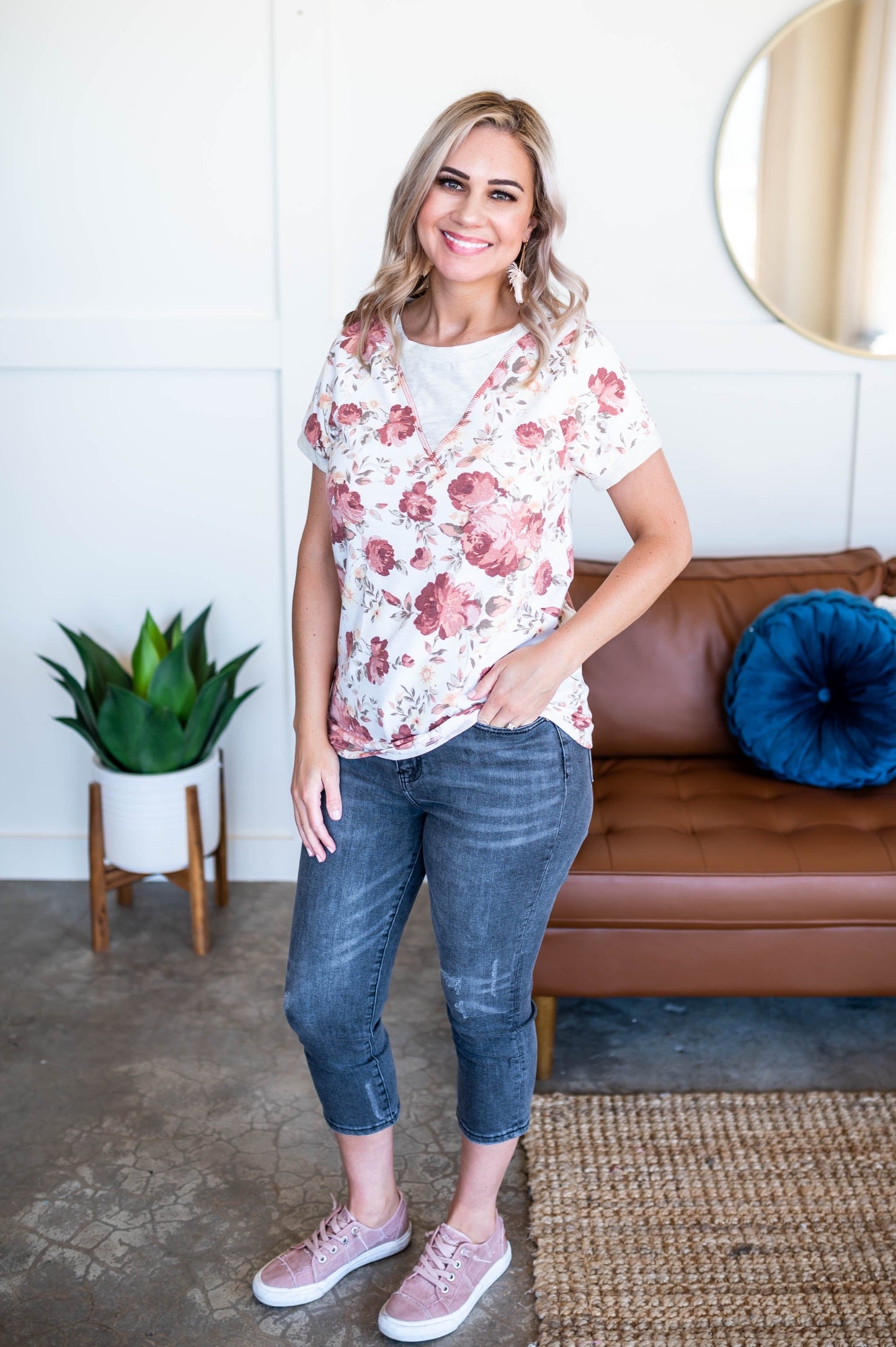 Rose Garden V Neck Detail Top