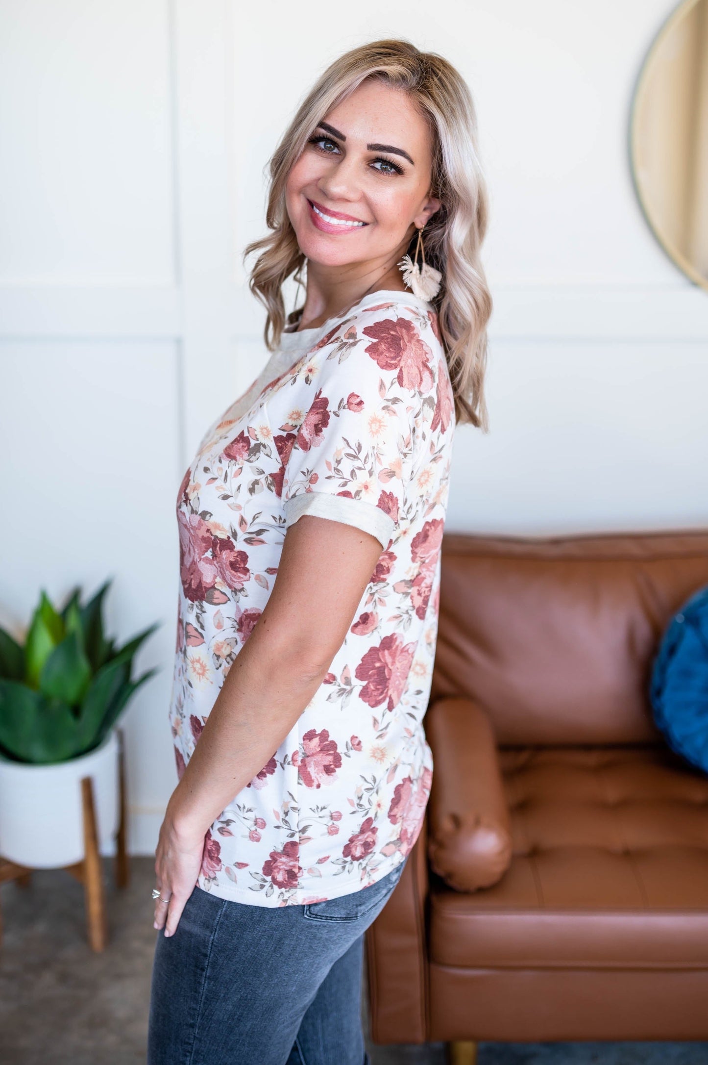 Rose Garden V Neck Detail Top