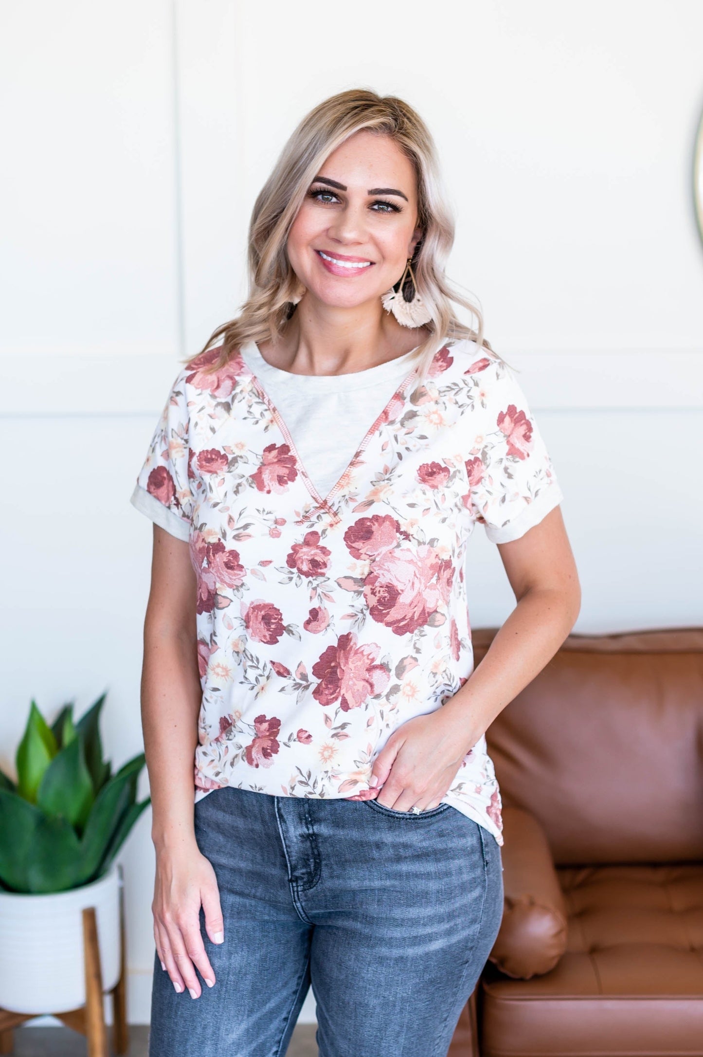 Rose Garden V Neck Detail Top