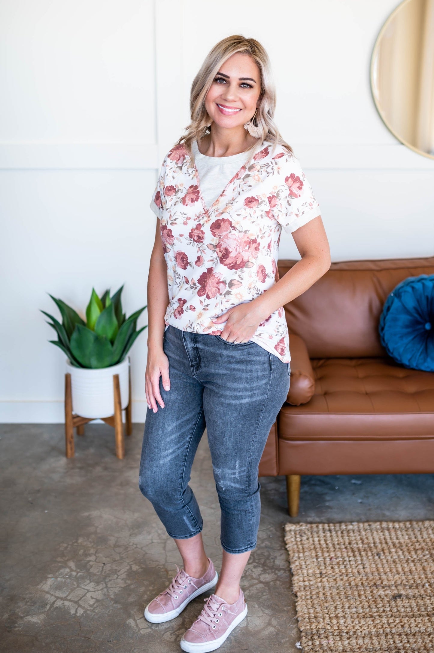 Rose Garden V Neck Detail Top