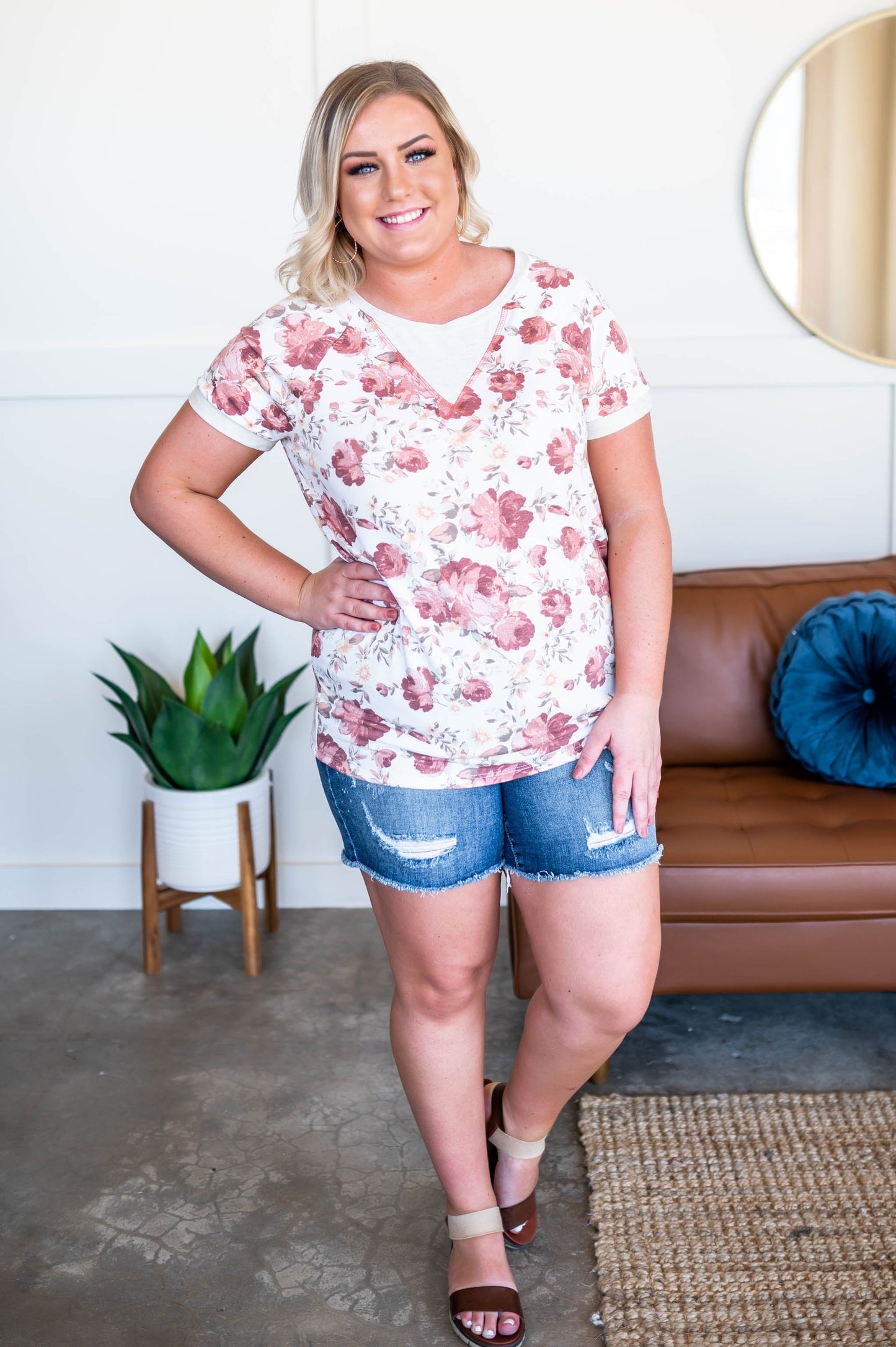 Rose Garden V Neck Detail Top