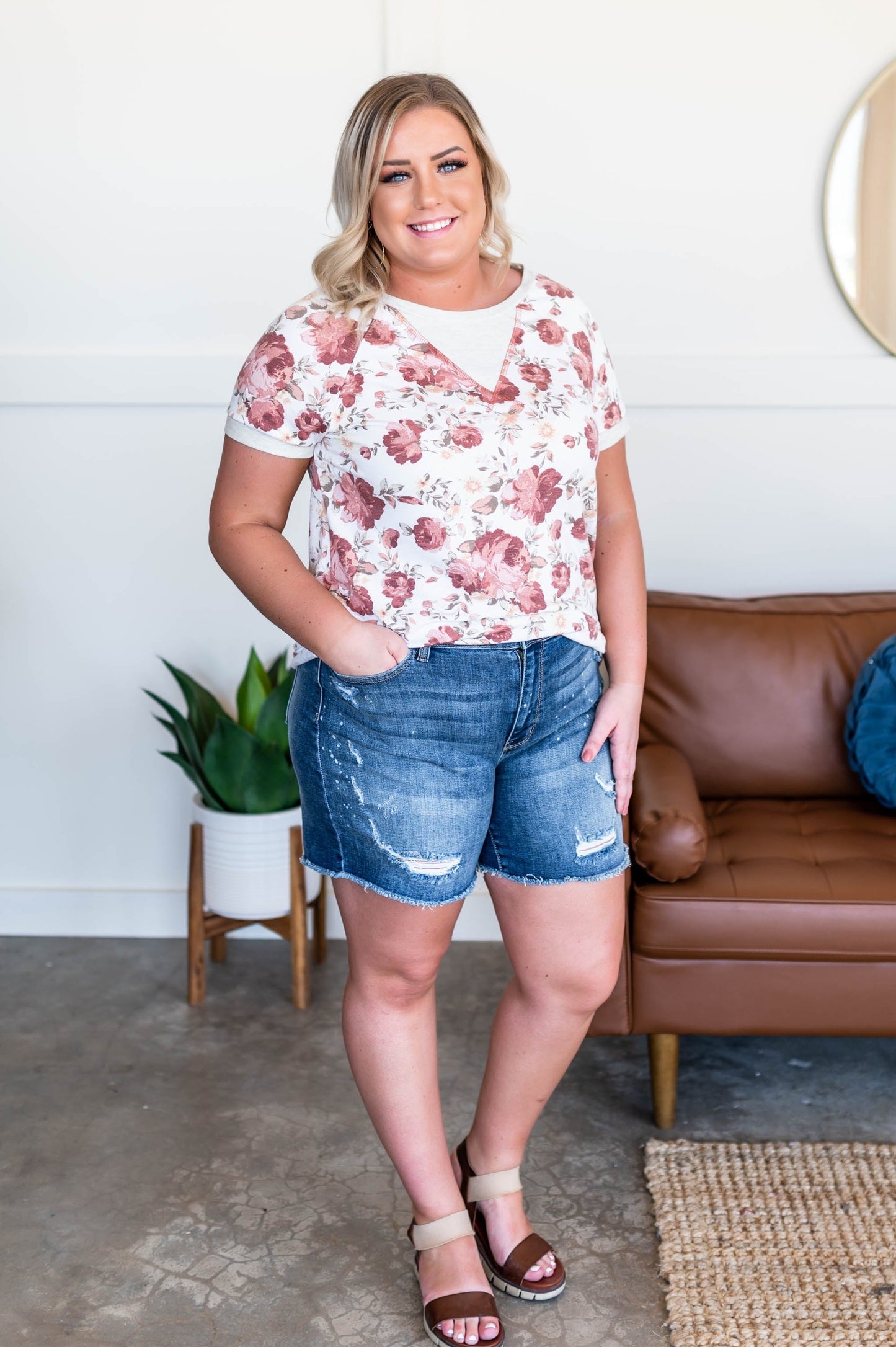 Rose Garden V Neck Detail Top