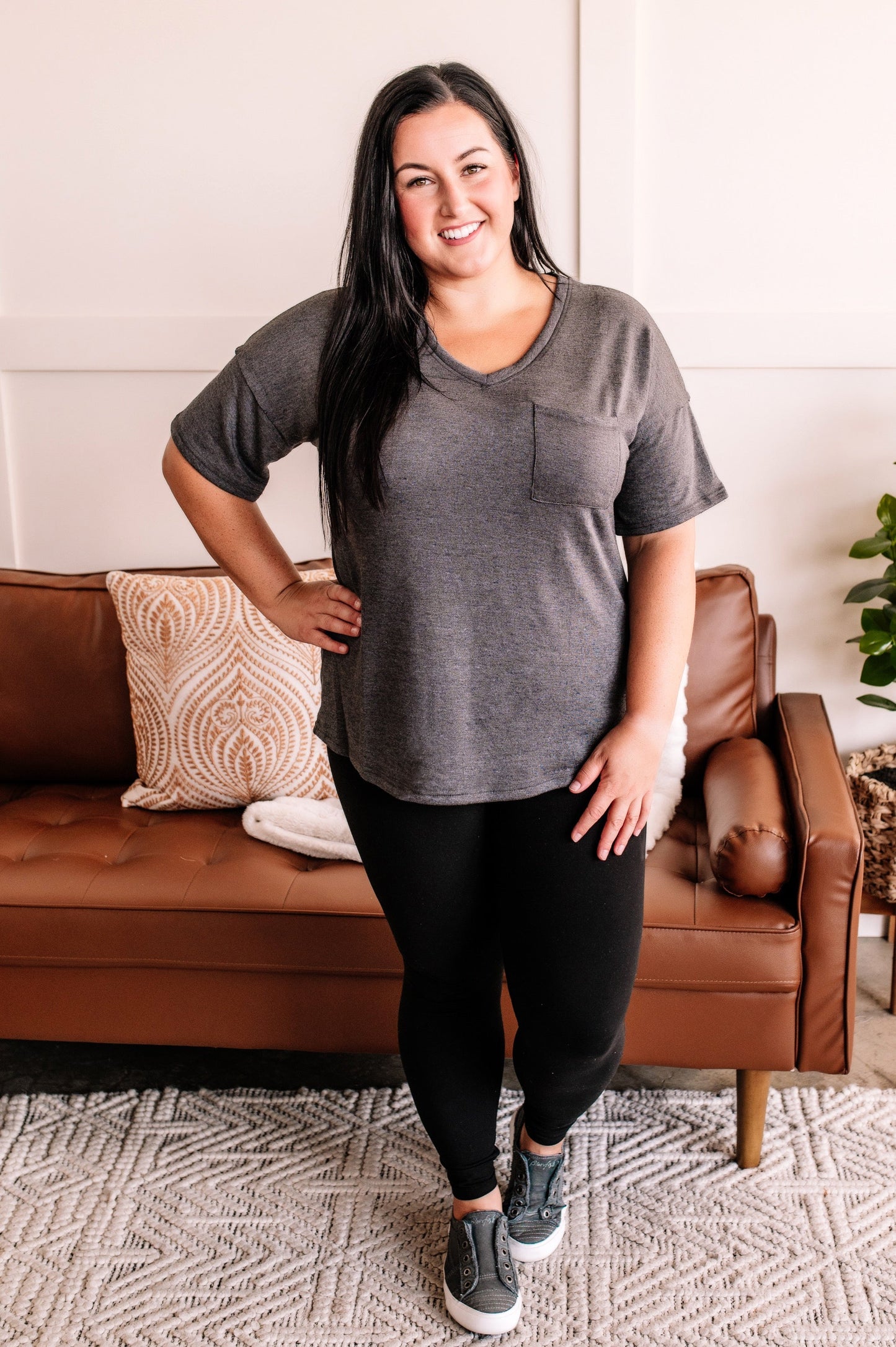 Swept Away Pocket Top In Dreamscape Gray