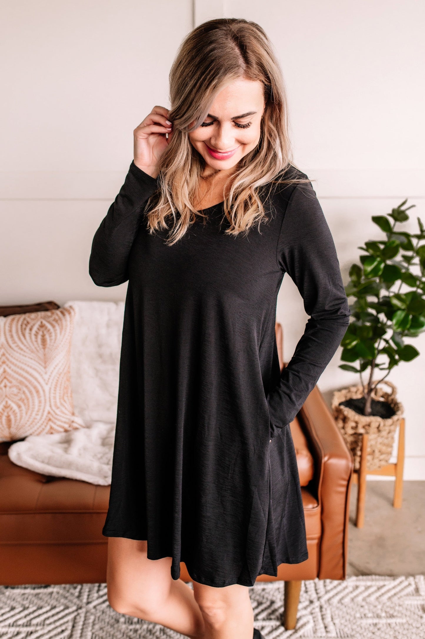 The Dress Down Swing Dress In Rich Black