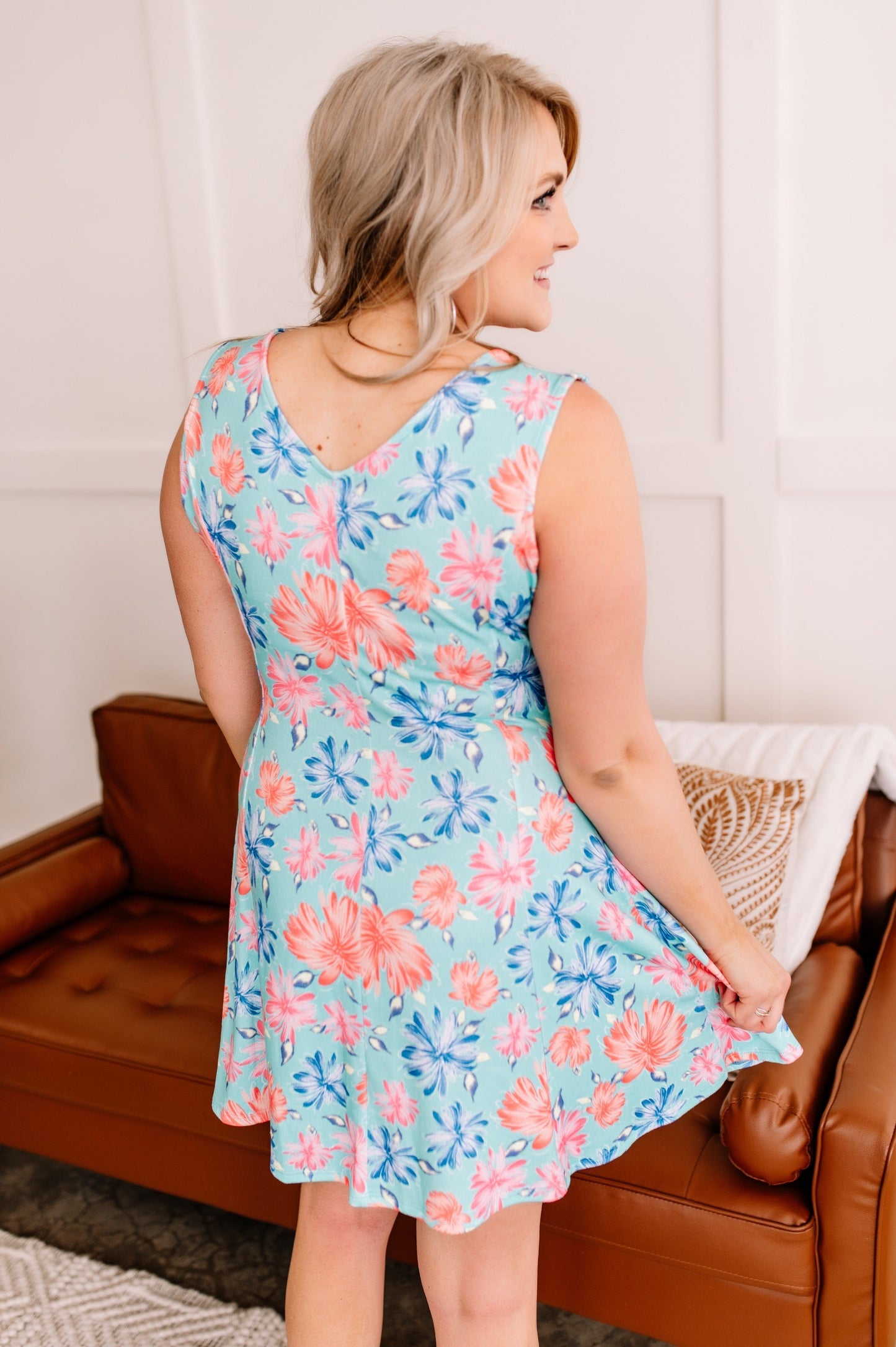 Sleeveless A-Line Dress in Beachy Florals