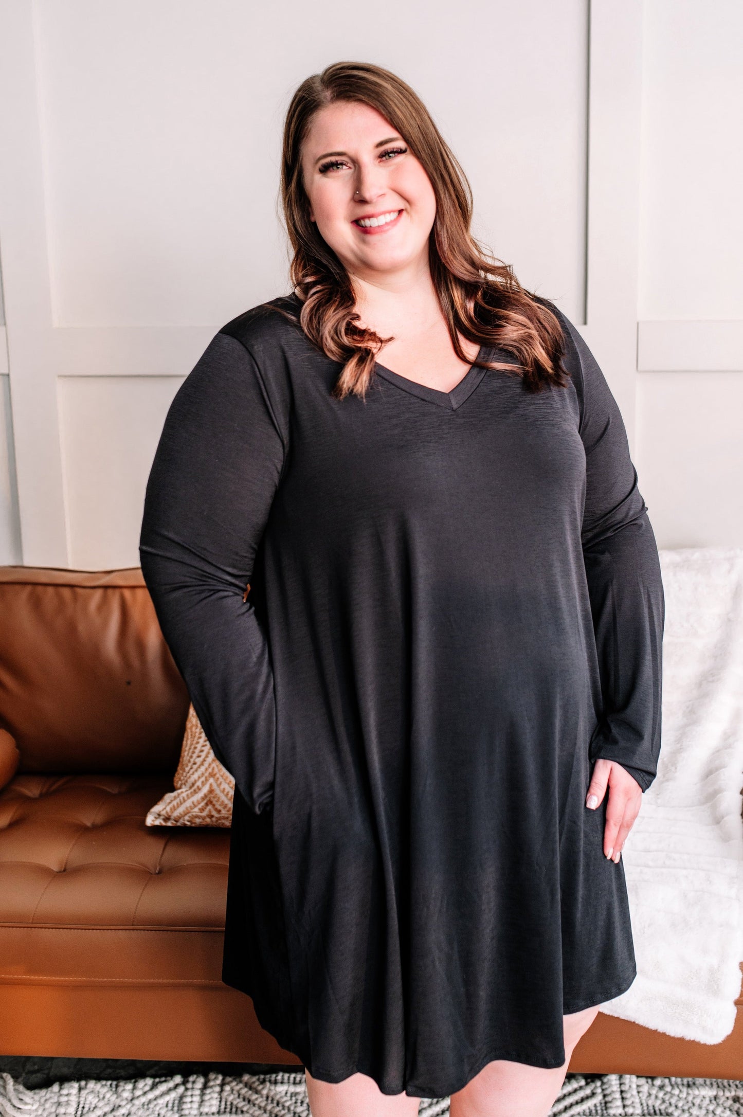The Dress Down Swing Dress In Rich Black