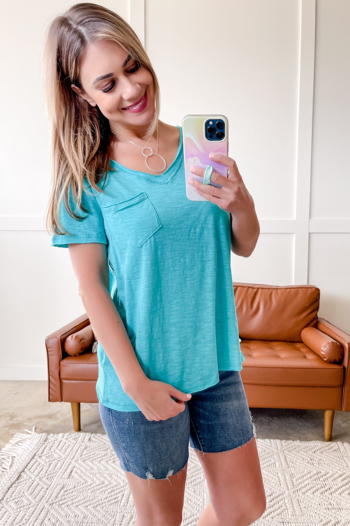 Raw Around The Edges Top in Aqua