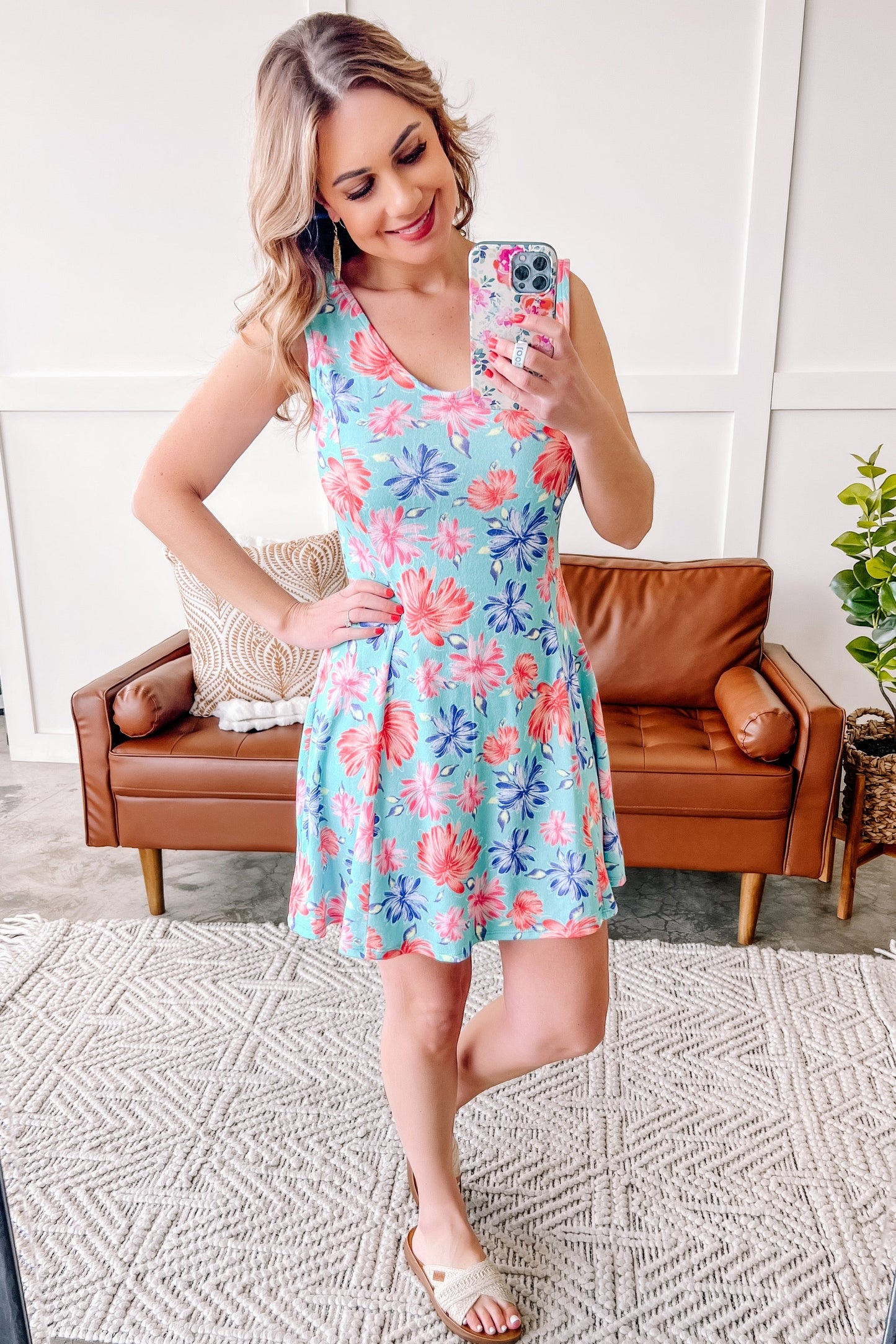 Sleeveless A-Line Dress in Beachy Florals