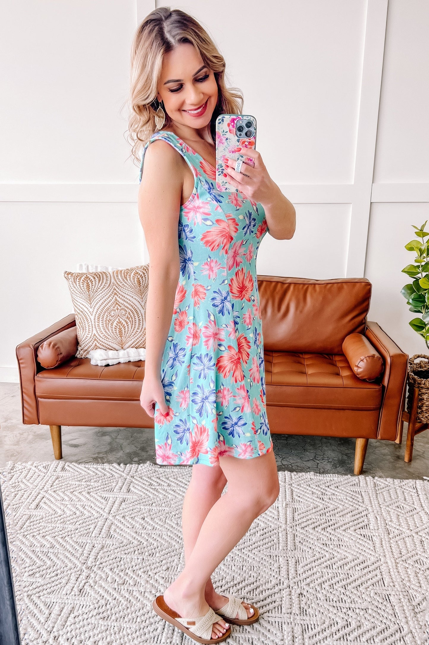 Sleeveless A-Line Dress in Beachy Florals