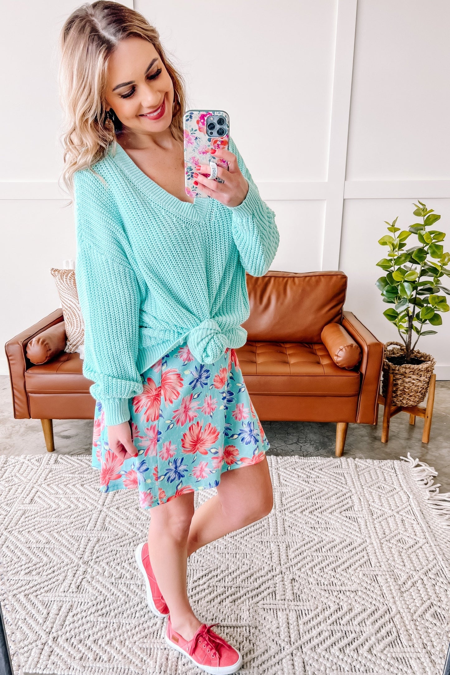 Sleeveless A-Line Dress in Beachy Florals