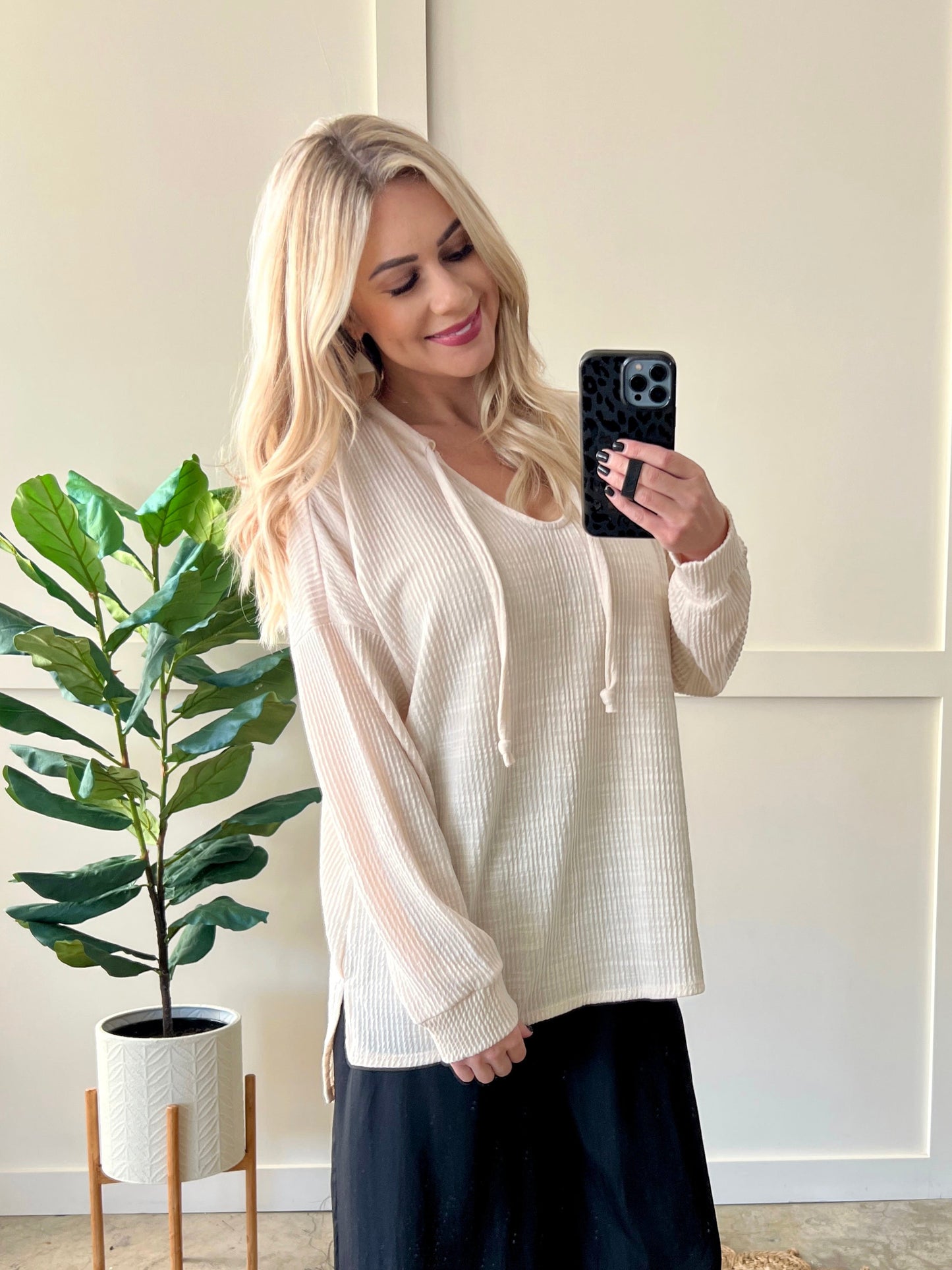Quilted Drawstring Top In Soft Natural Ivory