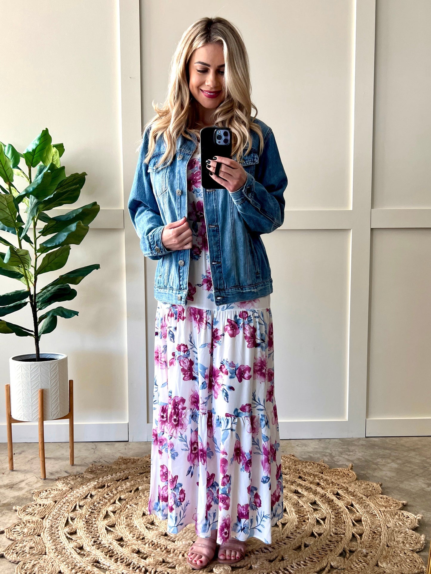 Ribbon Tie Tiered Dress in Purple Florals