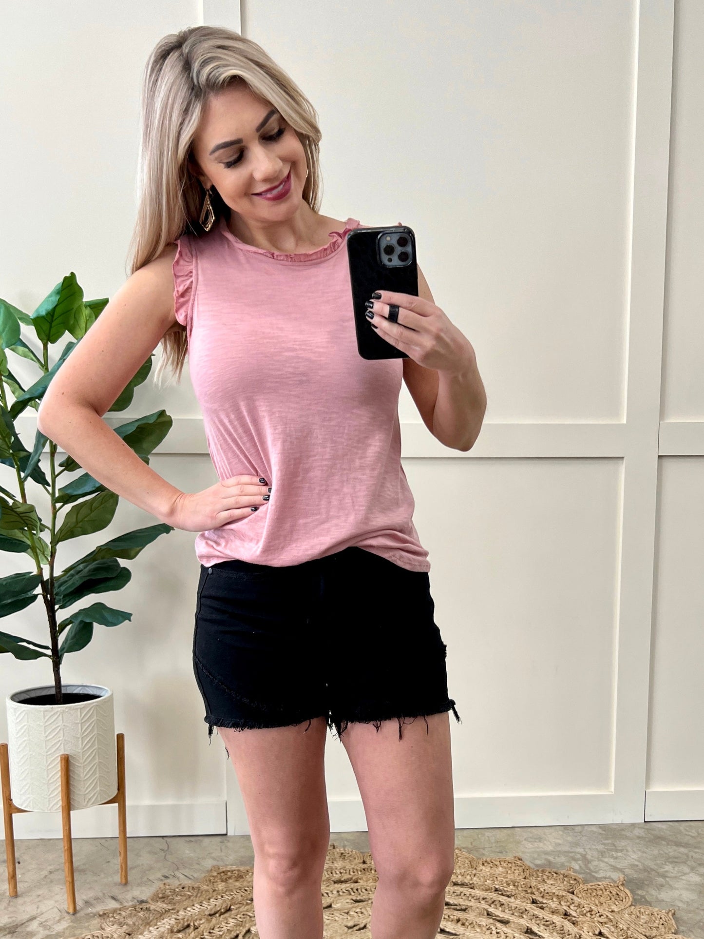Pretty in Pink Ruffle Trim Sleeveless Top