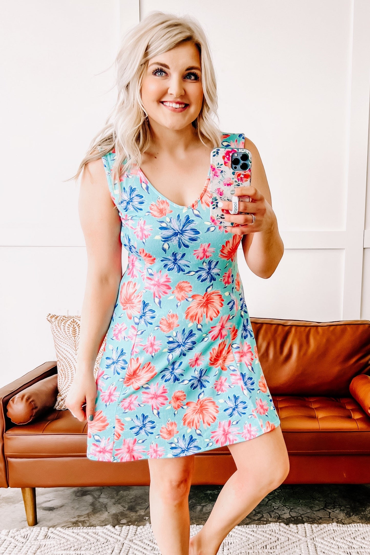 Sleeveless A-Line Dress in Beachy Florals