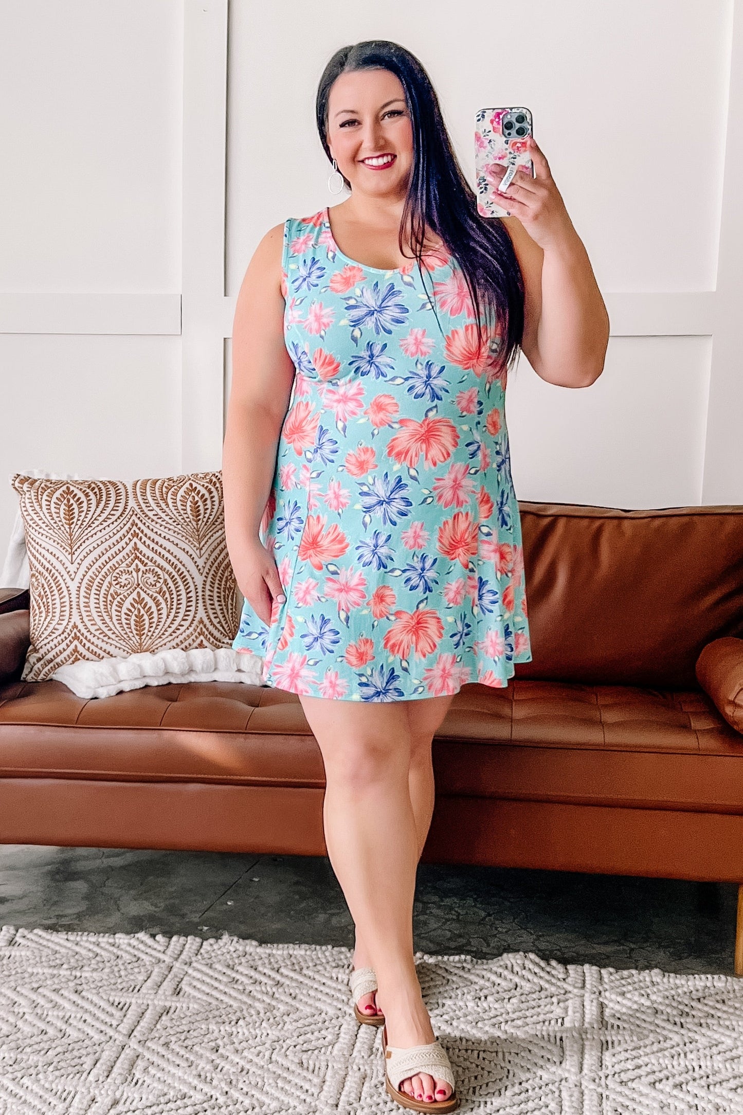 Sleeveless A-Line Dress in Beachy Florals