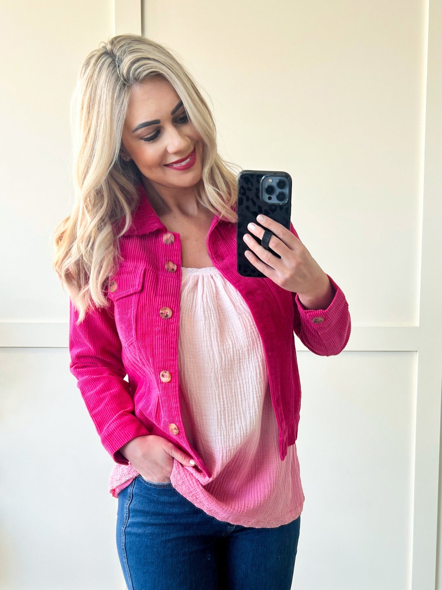 Rock My World Corduroy Jacket In Bright Pink
