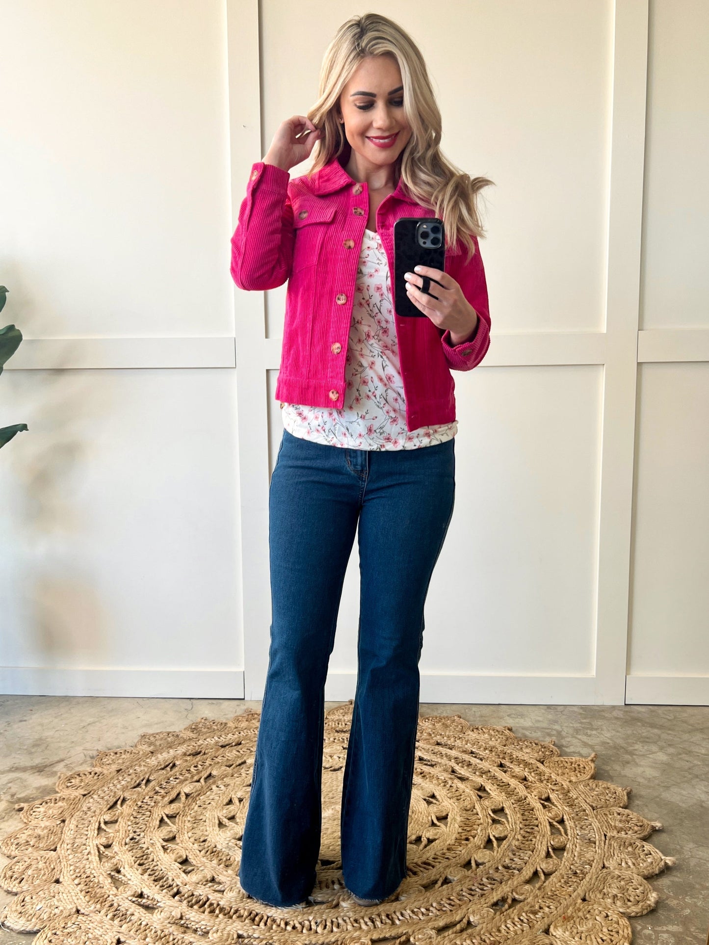 Rock My World Corduroy Jacket In Bright Pink