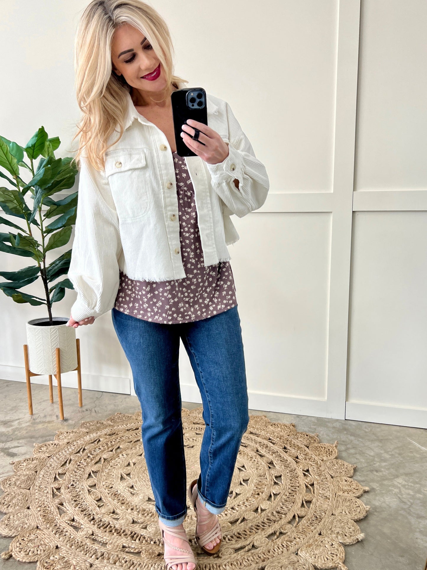 Springing Ahead Corduroy Jacket With Raw Hem In White