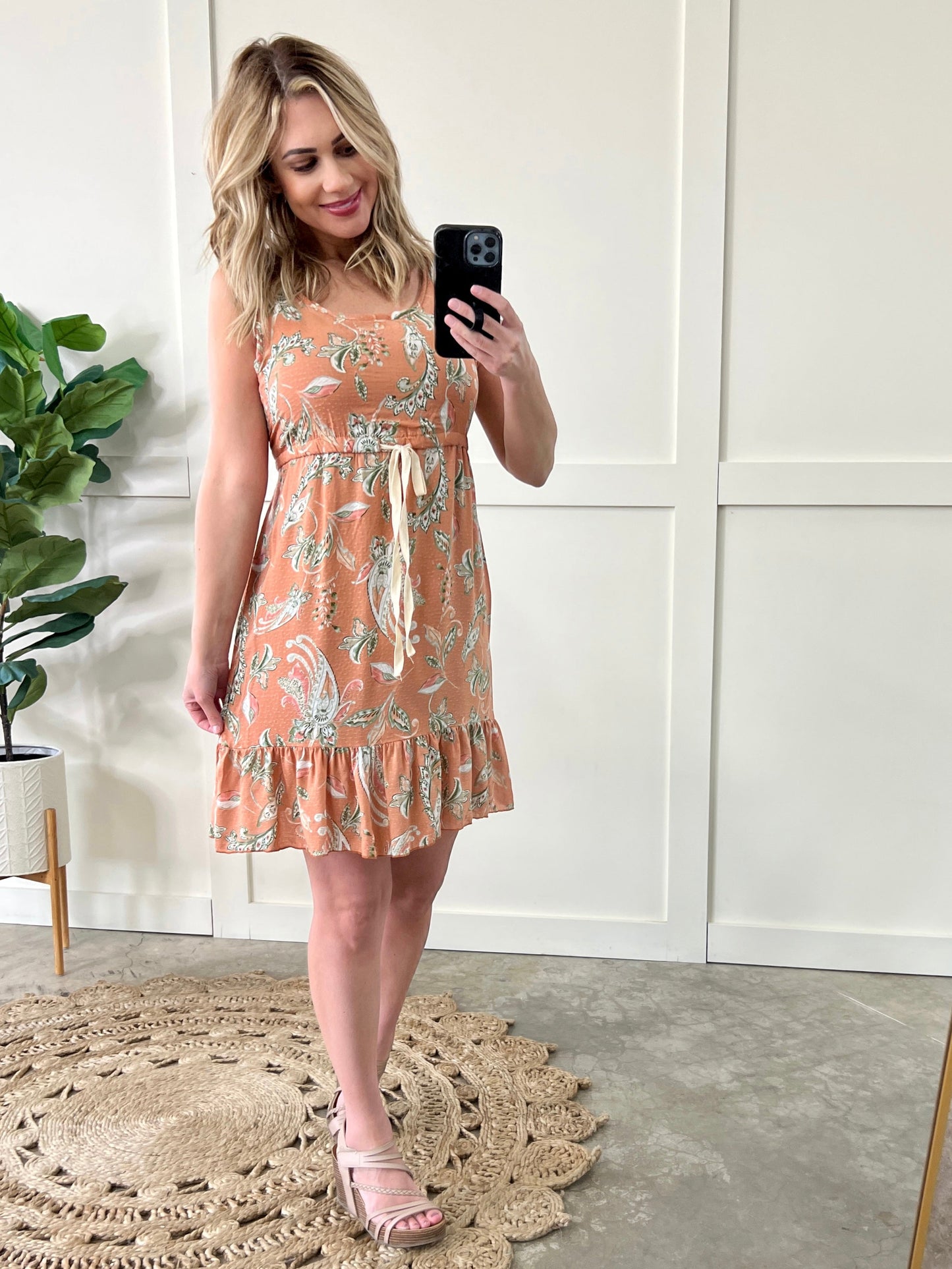 Swiss Dot Peach Paisley Dress