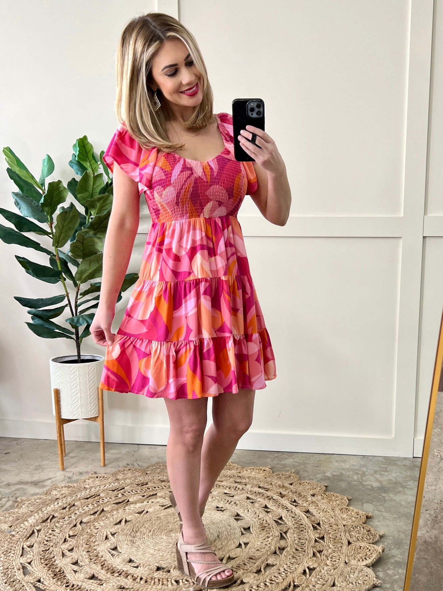 Smocked Midi Dress In Bright Disco Days
