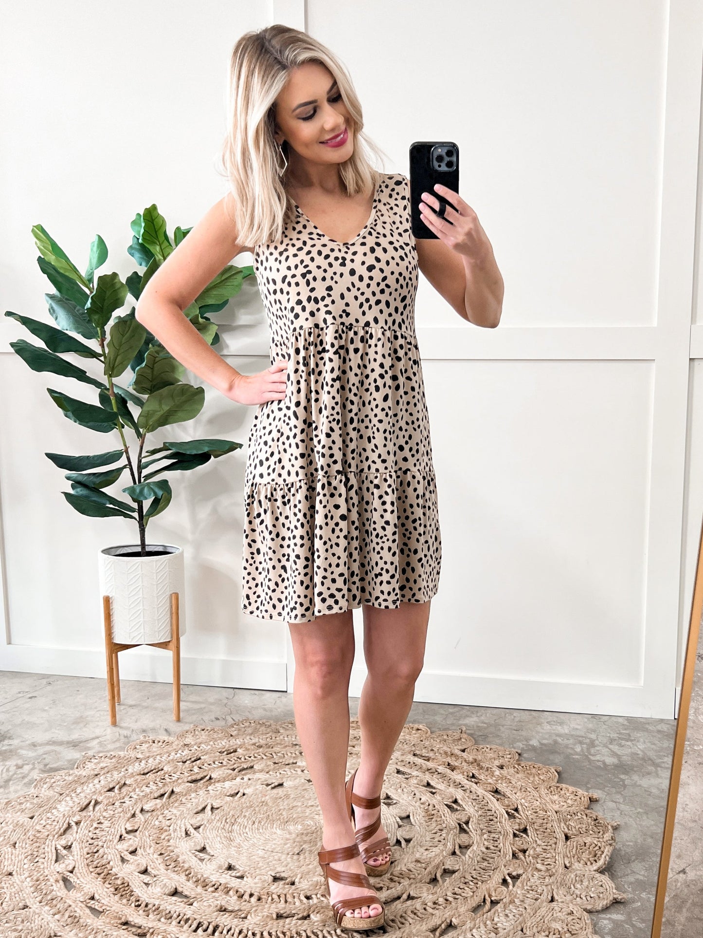 Tiered Sleeveless Dress In Leopard