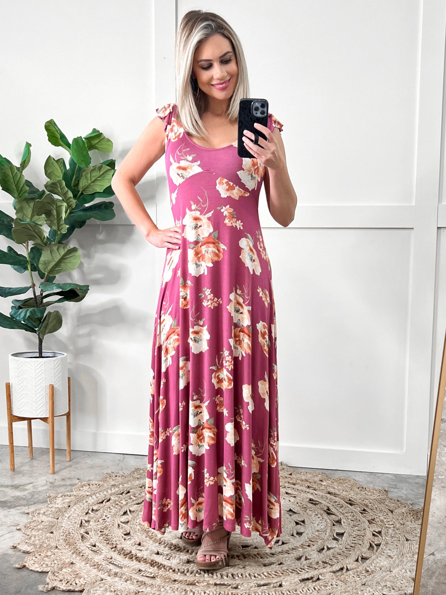 Scoop Neck Dress In Mauve Florals