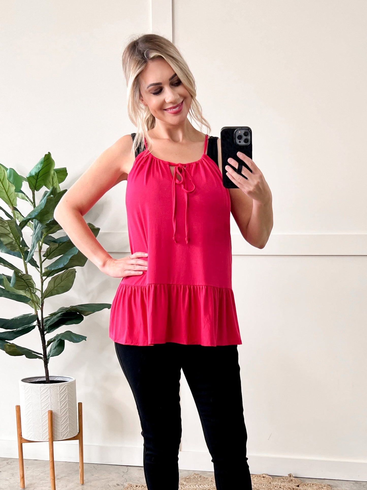 Sleeveless Ruffle Hem Top In Fruit Punch