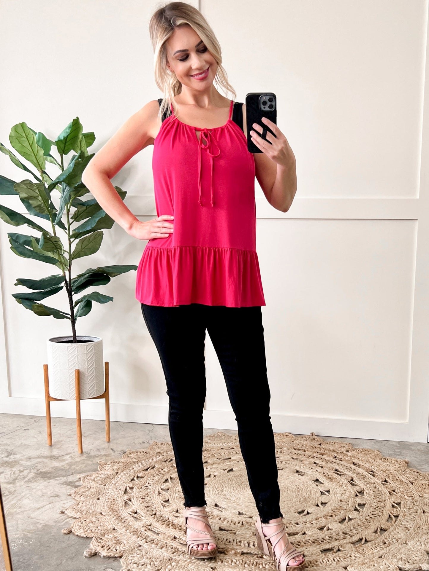 Sleeveless Ruffle Hem Top In Fruit Punch