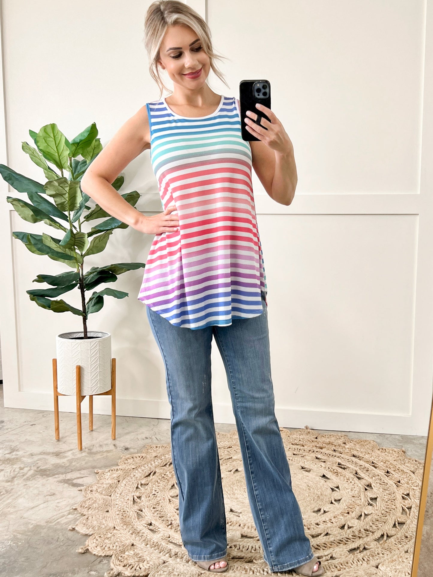 Sleeveless Top In Multicolored Stripes