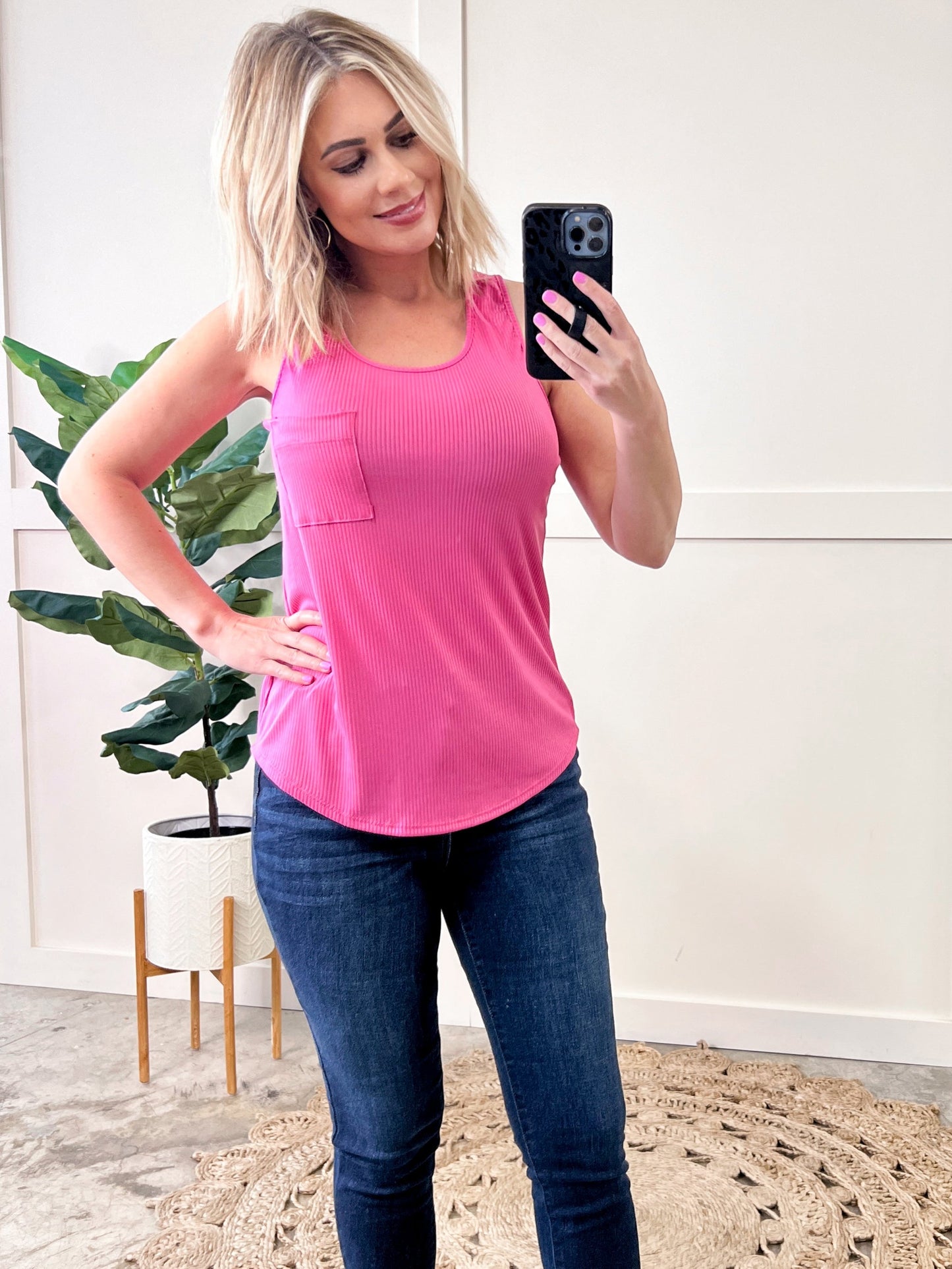 Soft Ribbed Top In Bright Pink