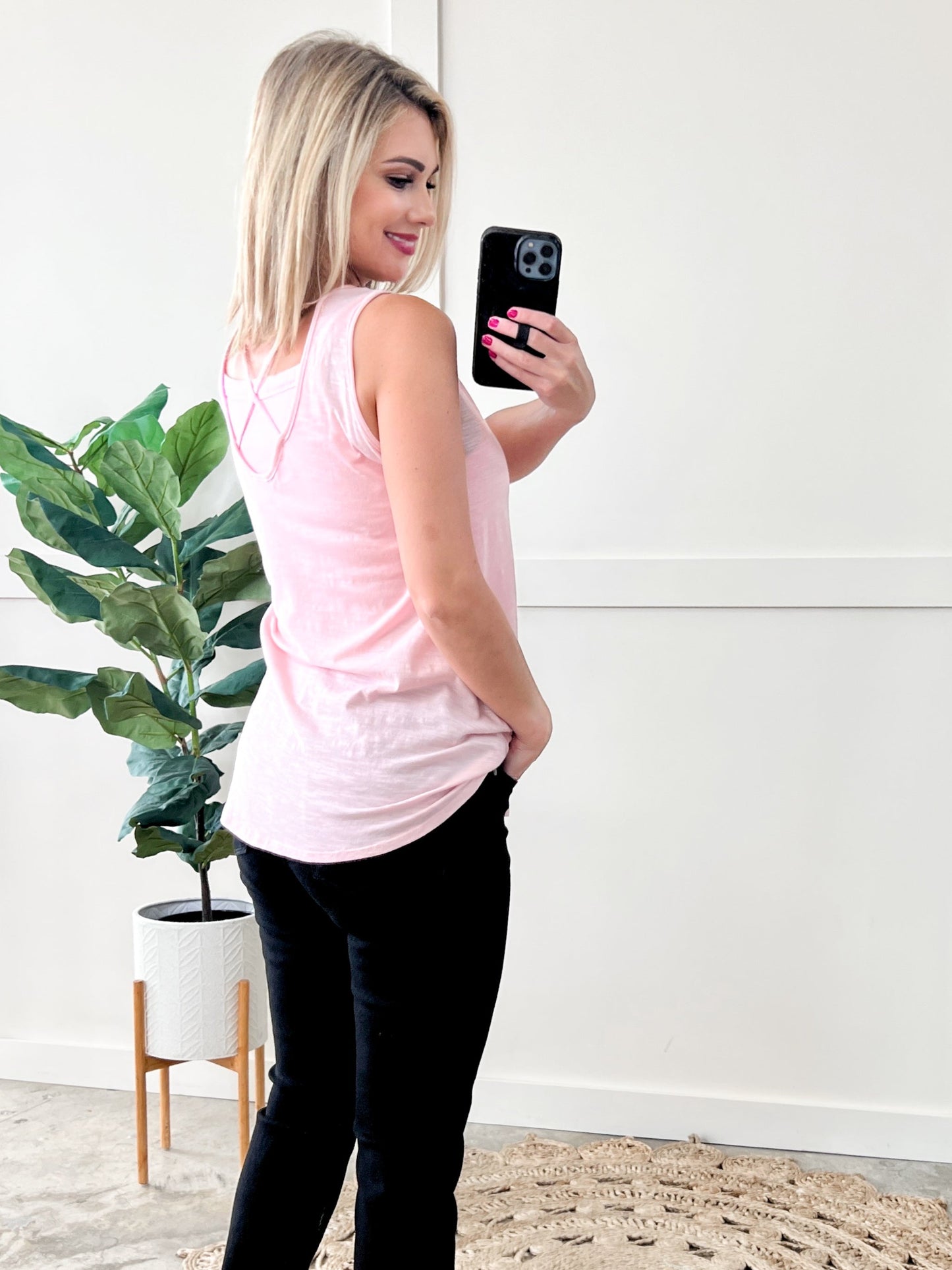 Sleeveless Top In Rose Quartz With Back Detail