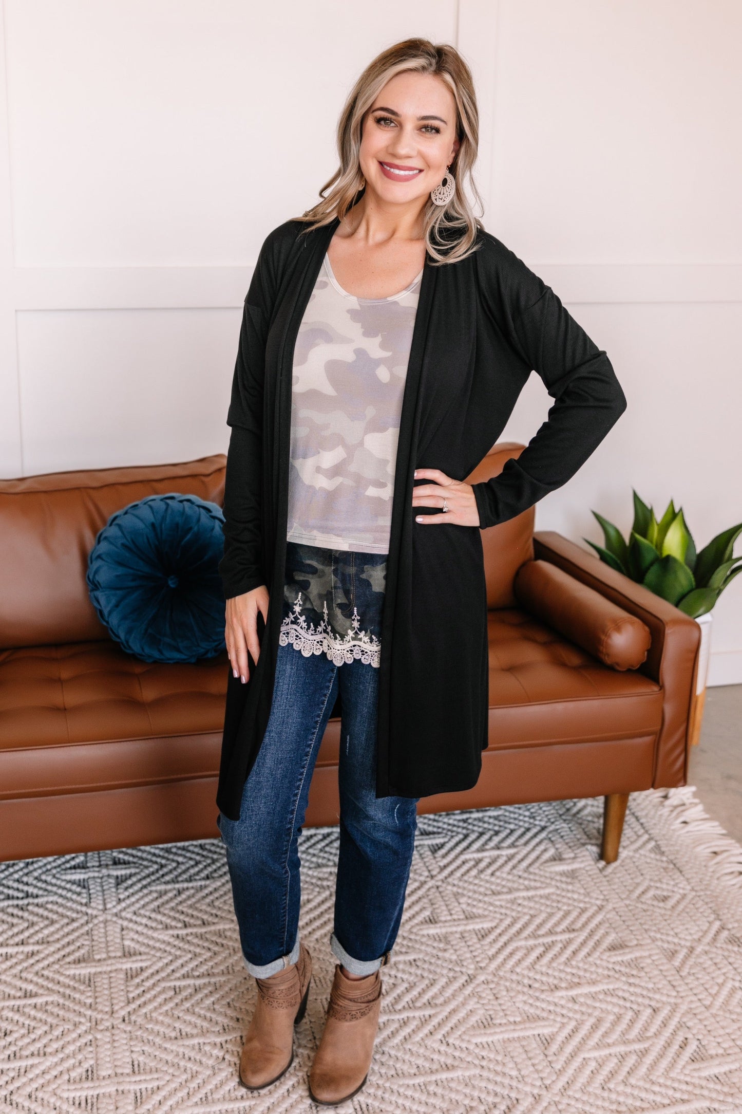 Spread Your Wings Sleeveless Top In Camo With Lace Detail