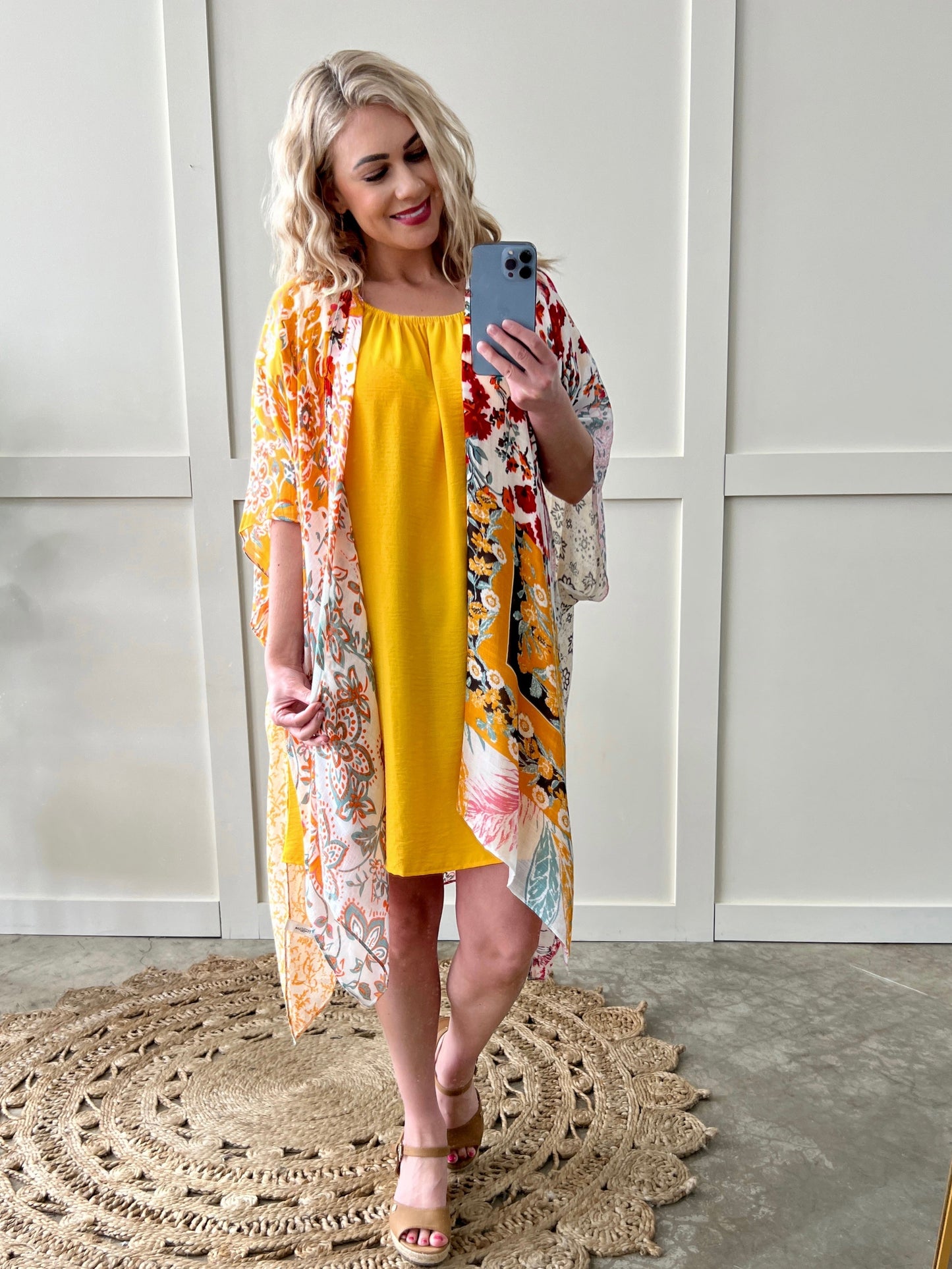 Sunshine Yellow Balloon Sleeve Lined Dress
